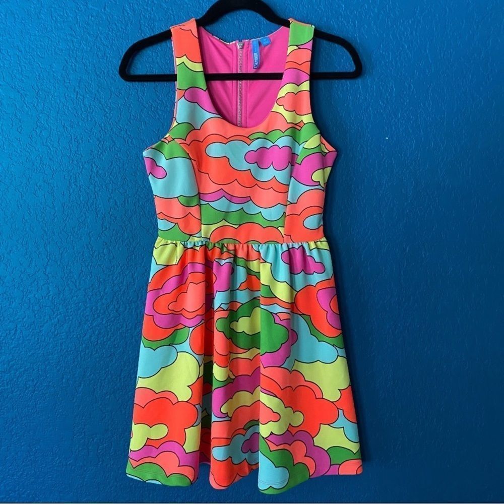 L'Amour Neon Cloud Print Sleeveless Mini Dress - Pink, Orange, Green, Blue - Picture 2 of 8